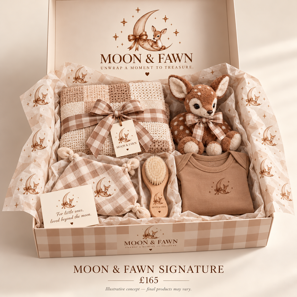 Moon & Fawn Signature gift box — illustrative concept; final products and packaging may vary