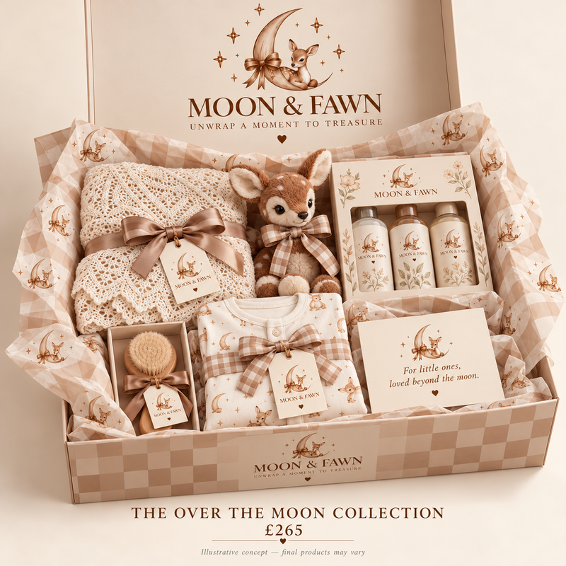 The Over the Moon Collection gift box — illustrative concept; final products and packaging may vary